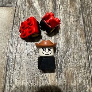 Vintage LEGO Duplo — Cowboy & 2 Red Wagons
